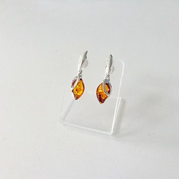 Borostyán levélkés fülbevaló ezüst