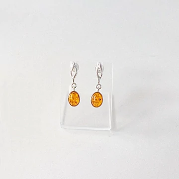 Borostyán kis ovál fülbevaló ezüst