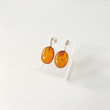 Borostyán nagy ovál fülbevaló ezüst