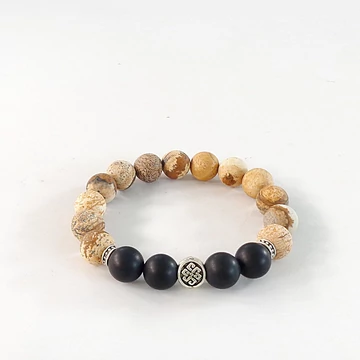 Matt tájkép jáspis - matt ónix férfi karkötő 12 mm Matt tájkép jáspis - matt ónix férfi karkötő 12 mm