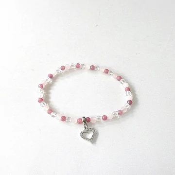 Rubin-hegyikristály-rózsakvarc karkötő mikrostrasszos medállal 4 mm Rubin-hegyikristály-rózsakvarc karkötő mikrostrasszos medállal 4 mm