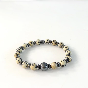 Dalmata jáspis karkötő hematittal 8 mm Dalmata jáspis karkötő hematittal 8 mm