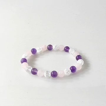 Rózsakvarc - hegyikristály - ametiszt karkötő 8 mm Rózsakvarc - hegyikristály - ametiszt karkötő 8 mm