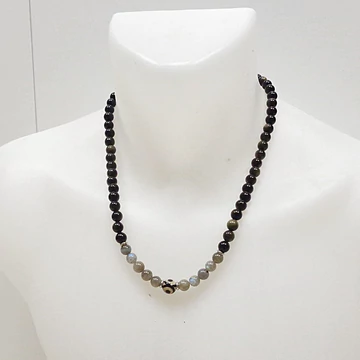 Ezüst obszidián - labradorit férfi lánc 8 mm 55 cm