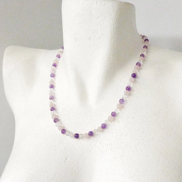 Rózsakvarc - ametiszt - hegyikristály lánc 6 mm 50 cm Rózsakvarc - ametiszt - hegyikristály lánc 6 mm 50 cm