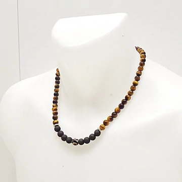 Tigrisszem - lávakő férfi nyaklánc 8 mm 50 cm dzi köves