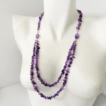Ametiszt kétsoros szemcsés lánc 68 cm Ametiszt kétsoros szemcsés lánc 68 cm