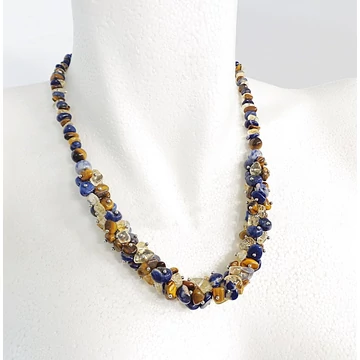 Egyedi szemcsés lánc tigrisszem, citrin, szodalit 50 cm