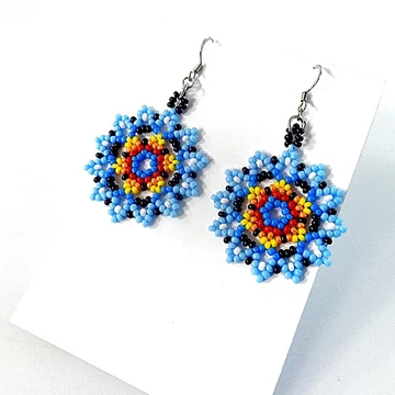 Mandalás fülbevaló kék