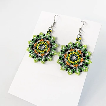 Mandalás fülbevaló zöld