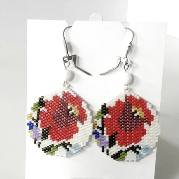 Matyó mintás fülbevaló bordó virággal