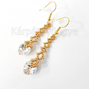 Swarovski szíves fülbevaló arany színű gyöngy kristály szív