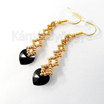 Swarovski szíves fülbevaló arany színű gyöngy fekete szív