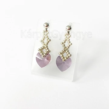 Swarovski szíves fülbevaló rövid lila opálos