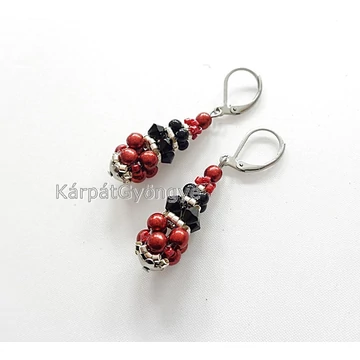 Théba fülbevaló sötétpiros-fekete