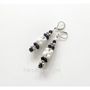 Théba fülbevaló fehér-fekete-mélykék