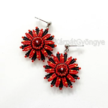Virág fülbevaló Swarovskival piros - fekete