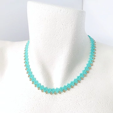 Dupla csipkés gyöngyszalag türkiz színű