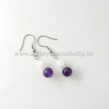 Ametiszt-repesztett hegyikristály fülbevaló Ametiszt-repesztett hegyikristály fülbevaló