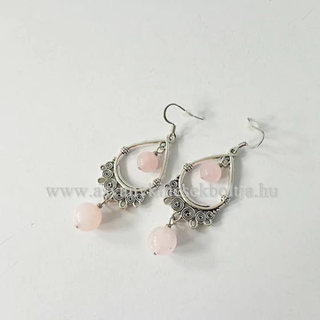 Rózsakvarc fülbevaló köztes elemmel
