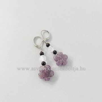 Lepidolit virágos fülbevaló