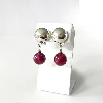 Festett pink achát ezüst színű klipszen