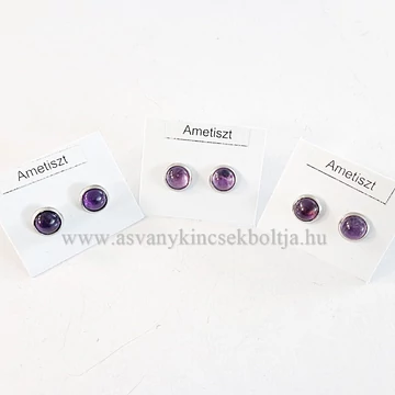 Ametiszt pötty fülbevaló nemesacél foglalatban 6 mm Ametiszt pötty fülbevaló nemesacél foglalatban 6 mm