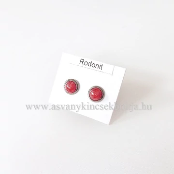 Rodonit pötty fülbevaló nemesacél foglalatban 6 mm Rodonit pötty fülbevaló nemesacél foglalatban 6 mm