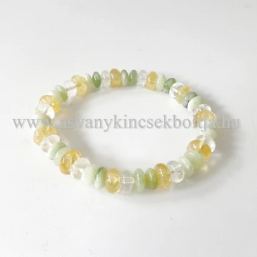 Citrin-Hegyikristály-Jáde korong karkötő 8 mm Citrin-Hegyikristály-Jáde korong karkötő 8 mm
