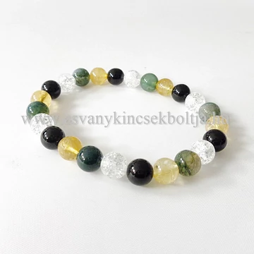 Citrin-Hegyikristály-Ónix-Mohaachát karkötő 8 mm