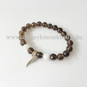 Füstkvarc karkötő holdkővel 8 mm Füstkvarc karkötő holdkővel 8 mm