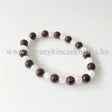 Gránát karkötő repesztett hegyikristállyal 6 és 8 mm