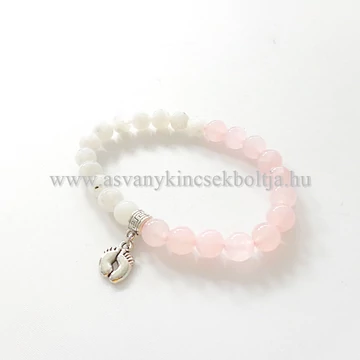 Szivárvány holdkő - rózsakvarc karkötő  8 mm medálos