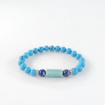 Türkinit karkötő lápisszal és amazonittal 8 mm