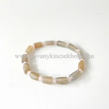 Fekete holdkő hasáb karkötő rózsakvarccal