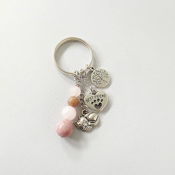 Rózsakvarc - rodonit kulcstartó - cicás