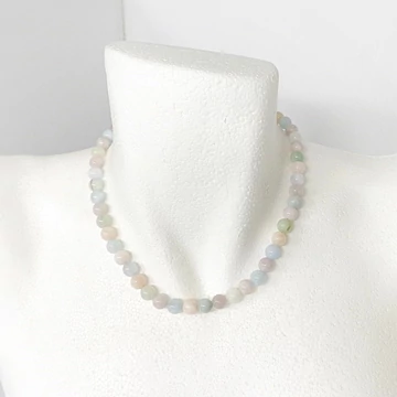 Akvamarin-Morganit lánc 8 mm 43 cm