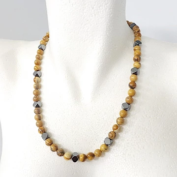 Képjáspis női - férfi lánc hematittal 8 mm 55 cm Képjáspis női - férfi lánc hematittal 8 mm 55 cm