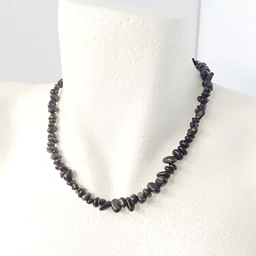 Fekete obszidián szemcsés lánc 42 cm