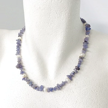 Tanzanit szemcsés lánc tenyésztett gyönggyel 45 cm Tanzanit szemcsés lánc tenyésztett gyönggyel 45 cm