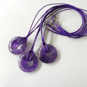 Ametiszt donut medál 50 cm dupla viaszolt szálon