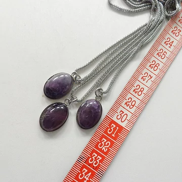 Ametiszt ovális medál 50 cm nemesacél láncon