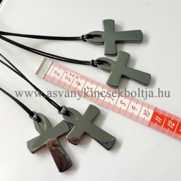 Hematit ankh kereszt medál 50 cm erős hengerbőrön Hematit ankh kereszt medál 50 cm erős hengerbőrön