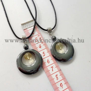 Hematit-citrin kerek medál 45 cm viaszolt szálon Hematit-citrin kerek medál 45 cm viaszolt szálon
