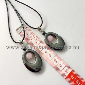 Hematit-rózsakvarc ovál medál 45 cm viaszolt szálon Hematit-rózsakvarc ovál medál 45 cm viaszolt szálon