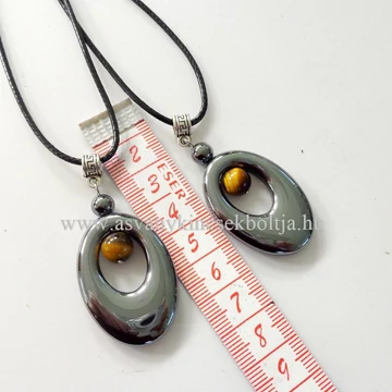 Hematit-tigrisszem ovál medál 45 cm viaszolt szálon Hematit-tigrisszem ovál medál 45 cm viaszolt szálon