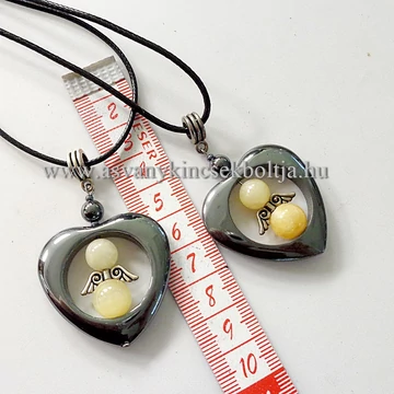 Hematit-kalcit szíves medál 45 cm  viaszolt szálon Hematit-kalcit szíves medál 45 cm  viaszolt szálon