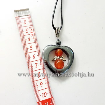 Hematit-karneol szíves medál 45 cm  viaszolt szálon Hematit-karneol szíves medál 45 cm  viaszolt szálon