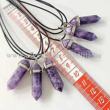 Lepidolit kétcsúcs medál 50 cm  viaszolt szálon