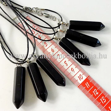 Fekete obszidián egycsúcs medál 50 cm viaszolt szálon